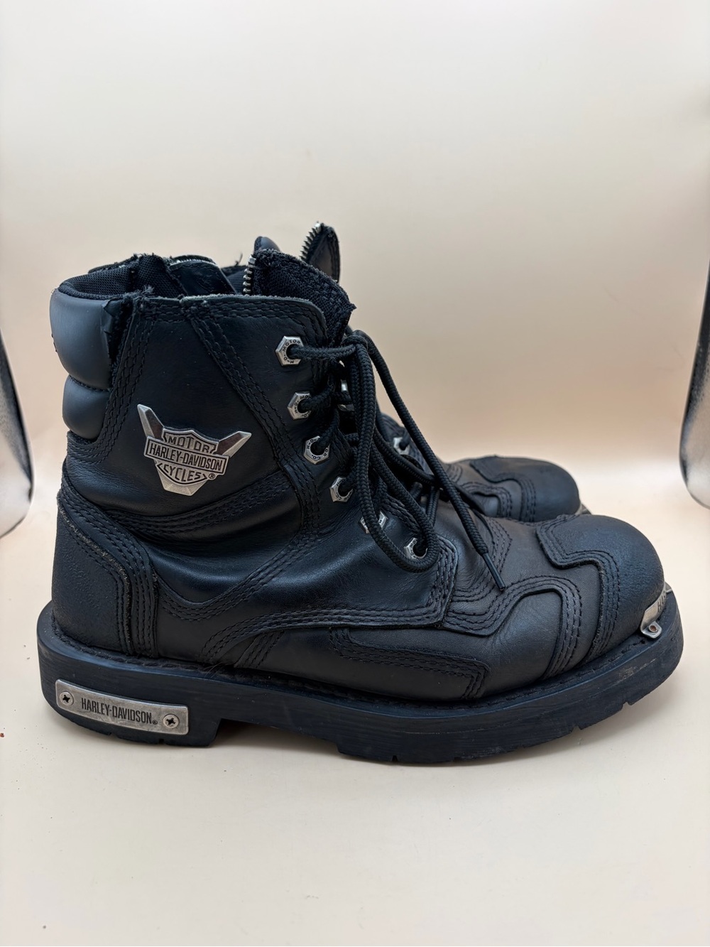 Harley-Davidson Black Lace-Up Leather Biker Boots Men’s Size 8
